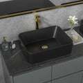 Sarlai 19” x 15” Black Rectangular Vessel Sink | Modern Above Counter Porcelain Ceramic Vanity Basin