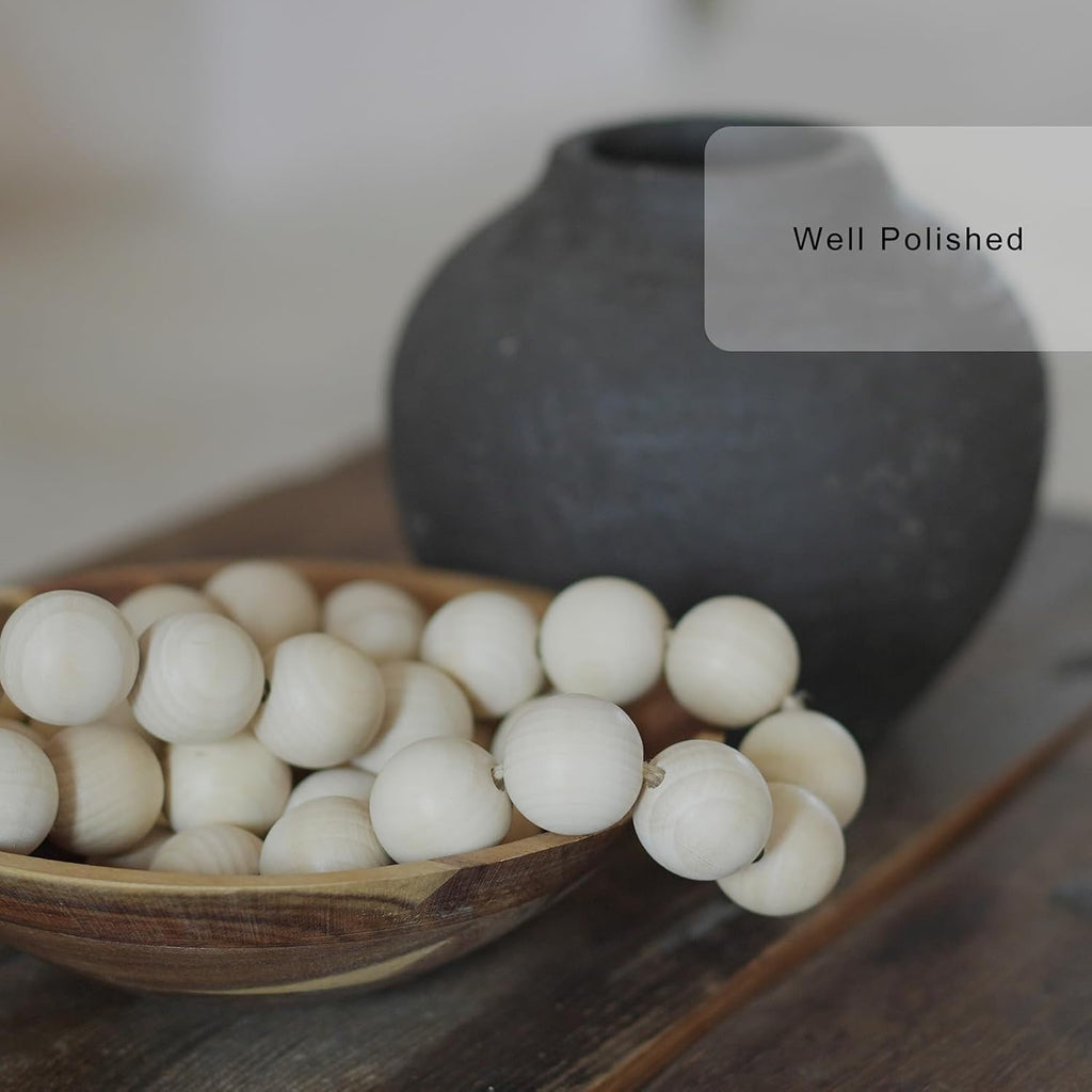 Extra Large Natural Wood Bead Garland with Tassels | 41” Decorative Wooden Beads for Tray & Table Styling