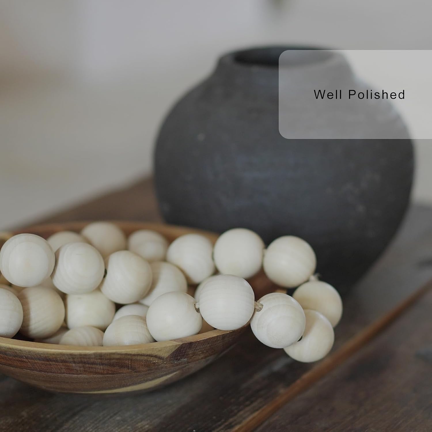 Extra Large Natural Wood Bead Garland with Tassels | 41” Decorative Wooden Beads for Tray & Table Styling