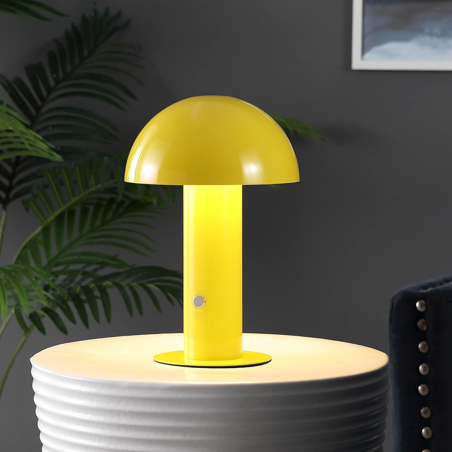 JONATHAN Y Rechargeable Mushroom Table Lamp | Cordless Yellow LED Modern Desk Lamp – 10.75"