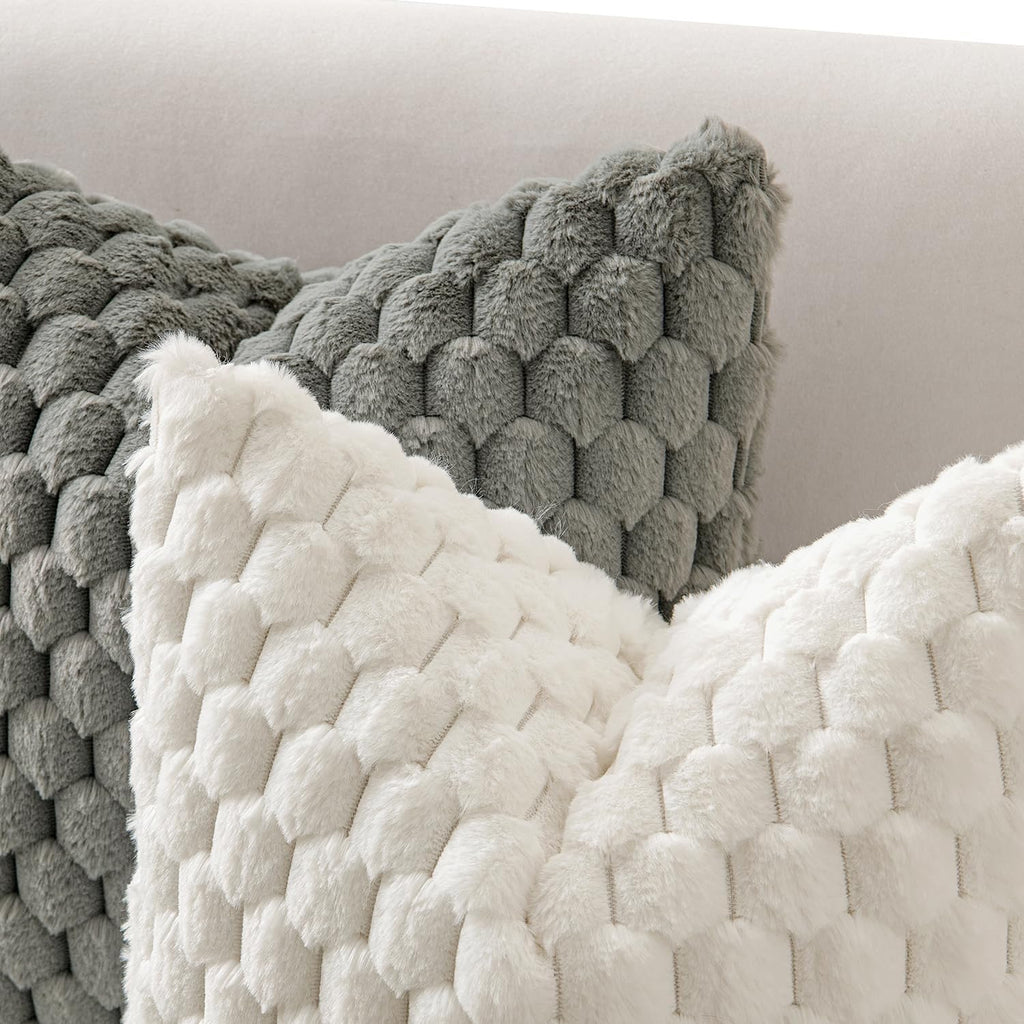 MIULEE Winter White Faux Fur Throw Pillow Covers (Set of 2) | 20×20 Cozy Plush Decorative Cushion Cases