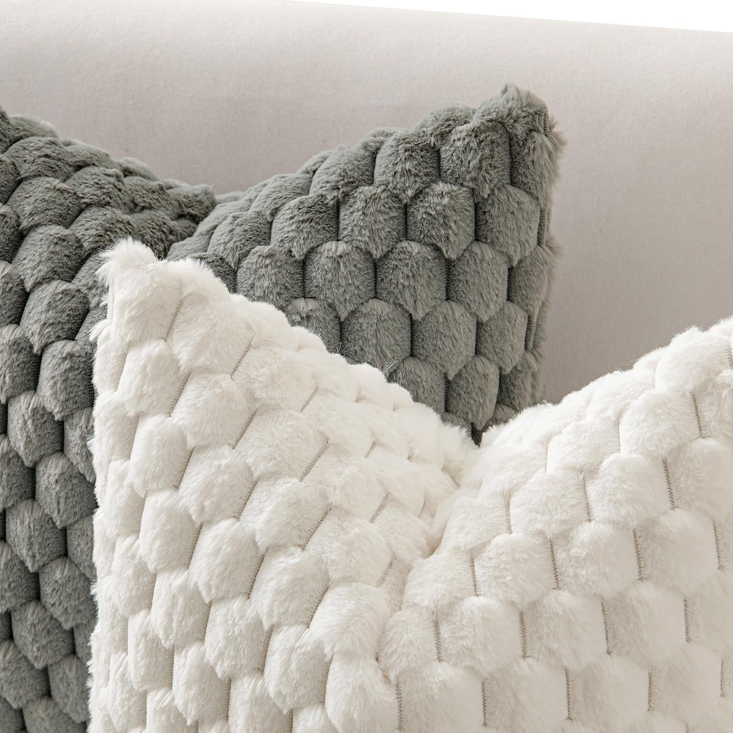 MIULEE Winter White Faux Fur Throw Pillow Covers (Set of 2) | 20×20 Cozy Plush Decorative Cushion Cases