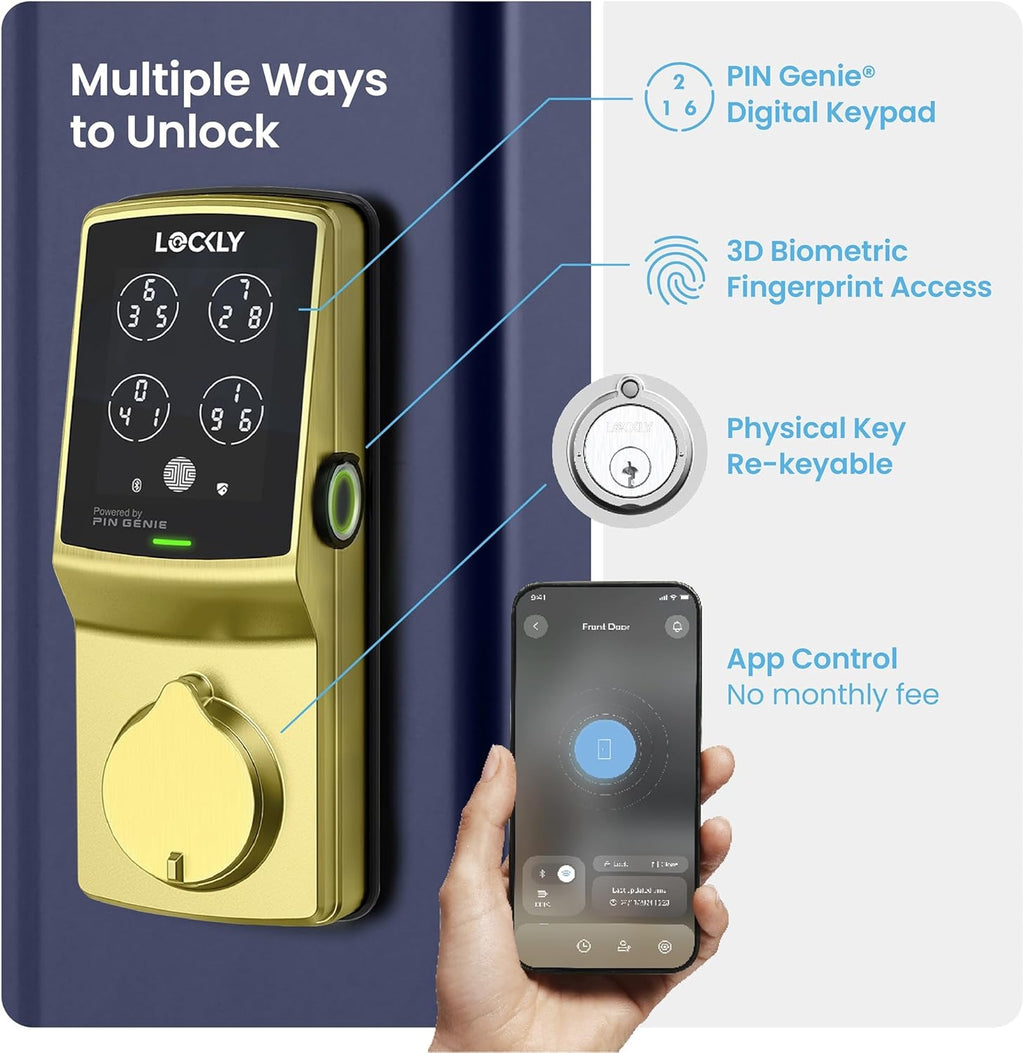 Lockly Secure Pro Wi-Fi Smart Lock | Biometric Fingerprint Keyless Entry Deadbolt with PIN Genie®