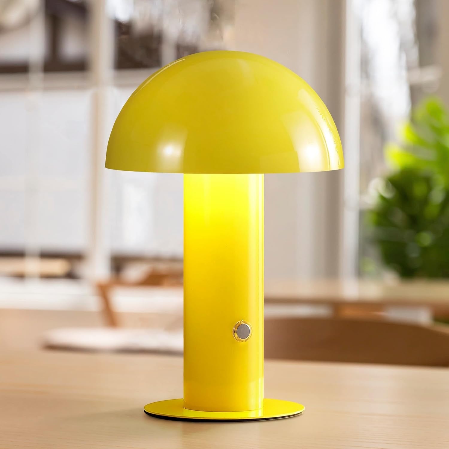JONATHAN Y Rechargeable Mushroom Table Lamp | Cordless Yellow LED Modern Desk Lamp – 10.75"