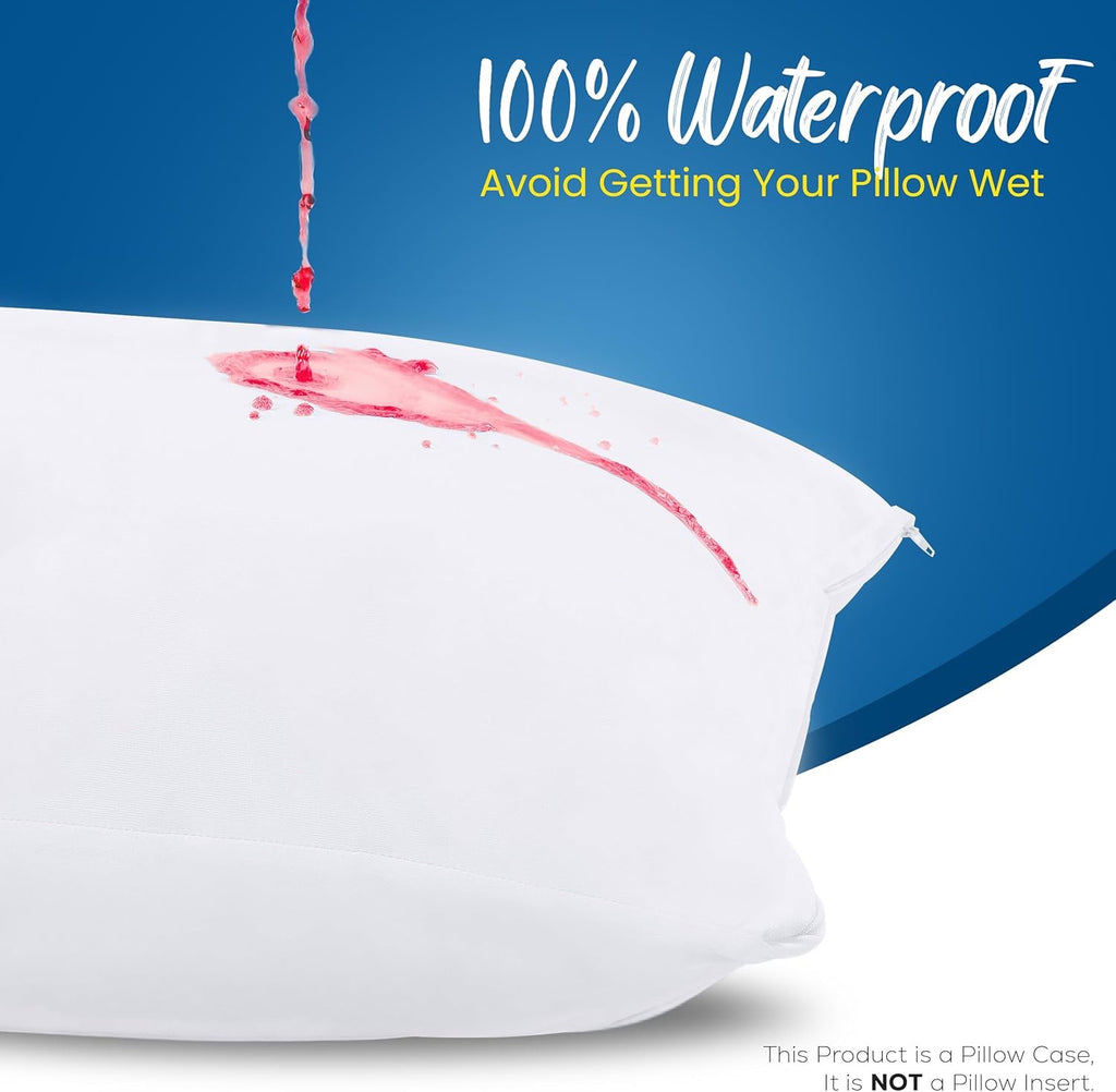 Utopia Bedding Waterproof Pillow Protectors (Queen, Set of 4) | Zippered, Hotel-Grade Encasements