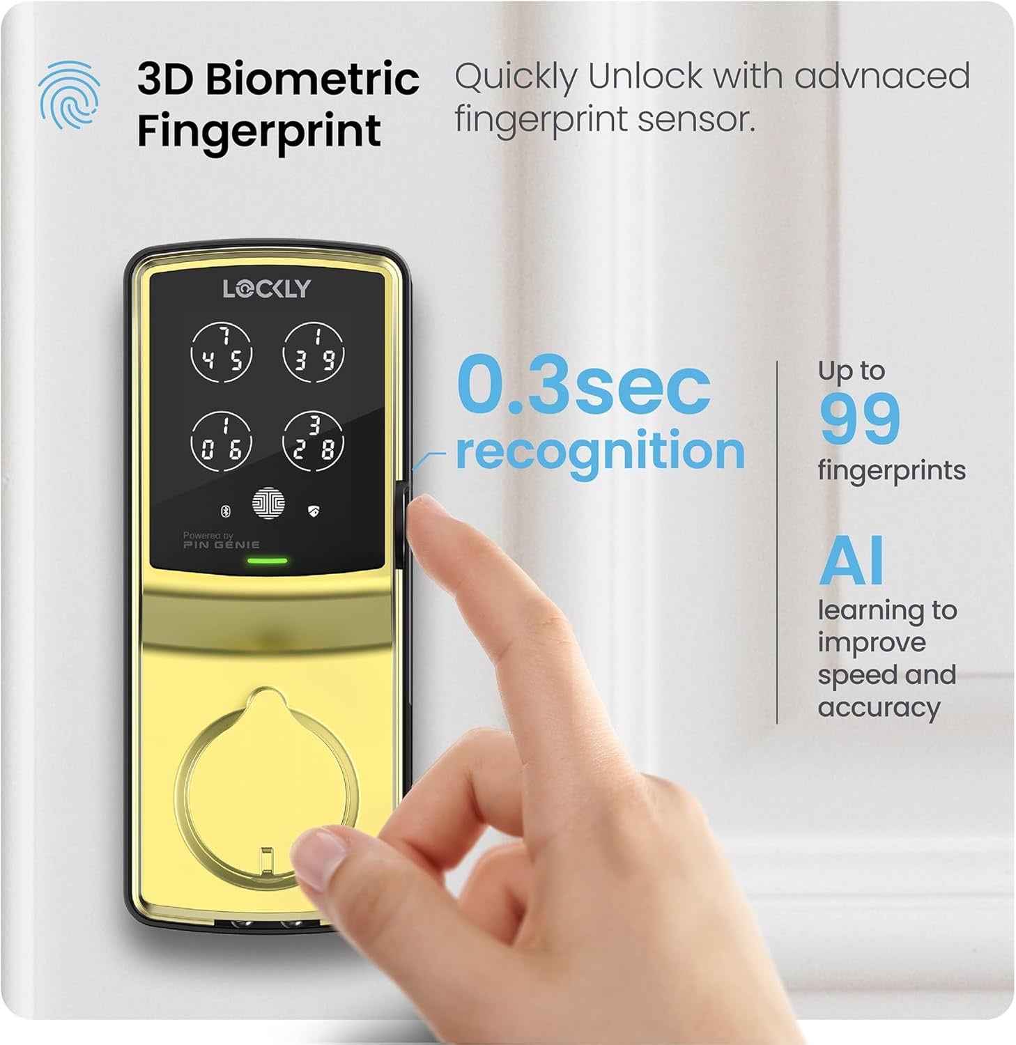 Lockly Secure Pro Wi-Fi Smart Lock | Biometric Fingerprint Keyless Entry Deadbolt with PIN Genie®