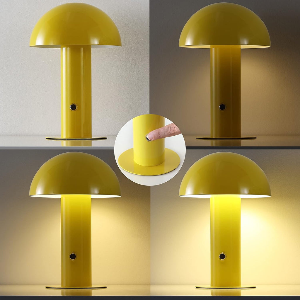 JONATHAN Y Rechargeable Mushroom Table Lamp | Cordless Yellow LED Modern Desk Lamp – 10.75"