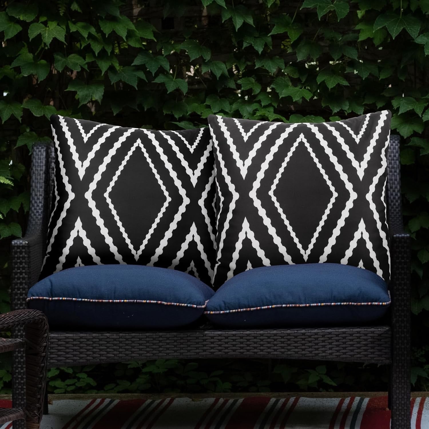 Adabana Outdoor Boho Geometric Pillow Covers 18” x 18” | Waterproof Black & White Patio Throw Covers (Set of 2)