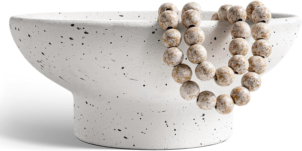 LE TAUCI 10” Ceramic Decorative Pedestal Bowl | Speckled White Modern Farmhouse Entryway & Kitchen Centerpiece