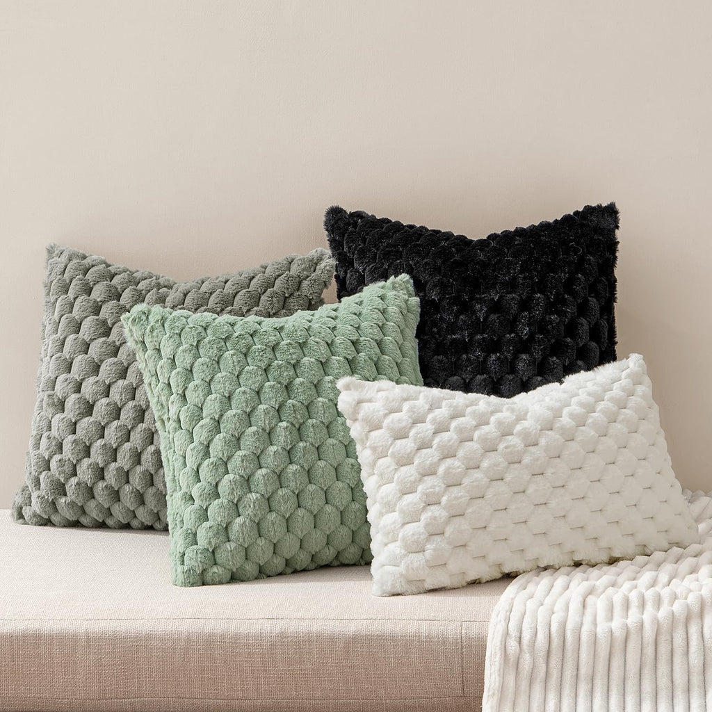 MIULEE Winter White Faux Fur Throw Pillow Covers (Set of 2) | 20×20 Cozy Plush Decorative Cushion Cases