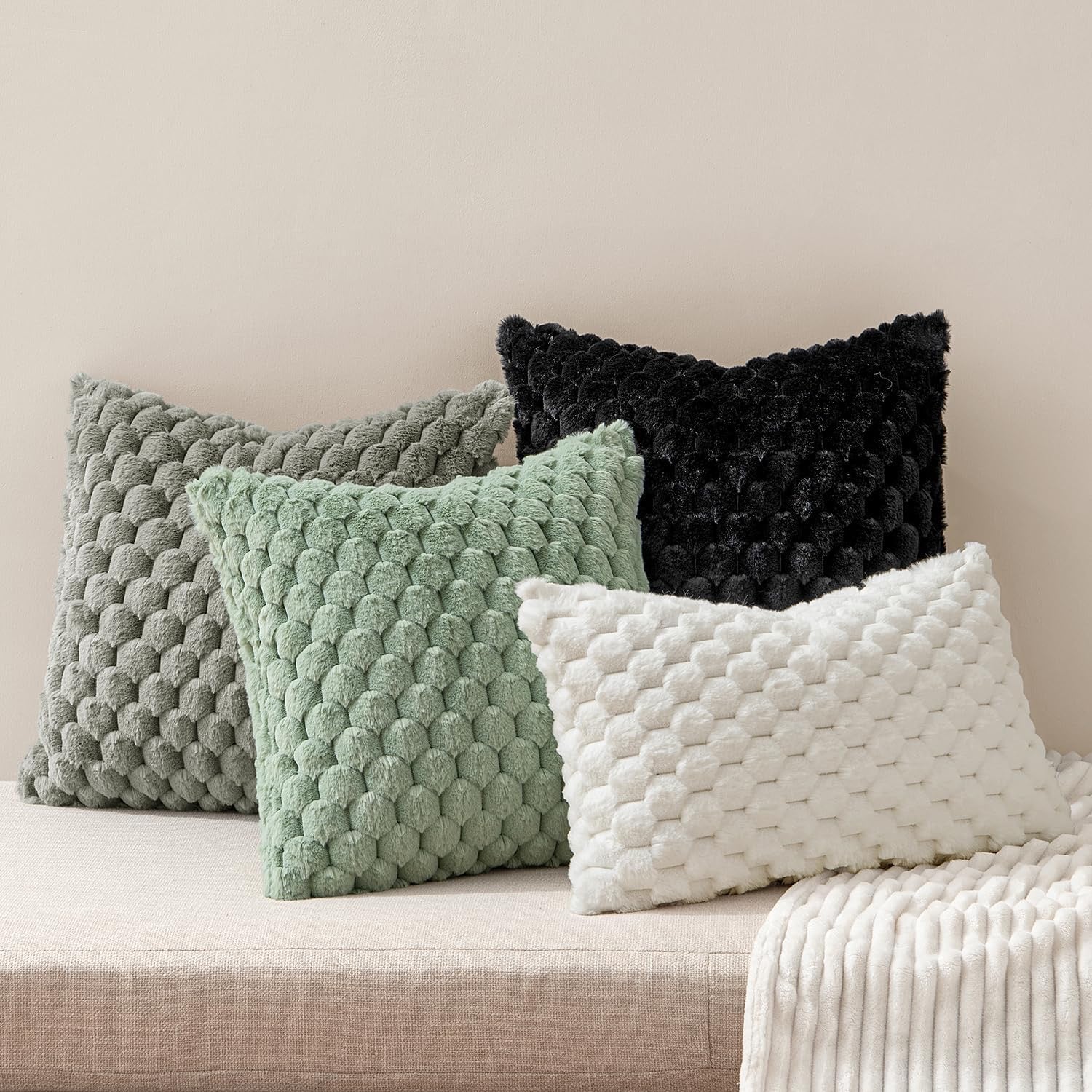 MIULEE Winter White Faux Fur Throw Pillow Covers (Set of 2) | 20×20 Cozy Plush Decorative Cushion Cases