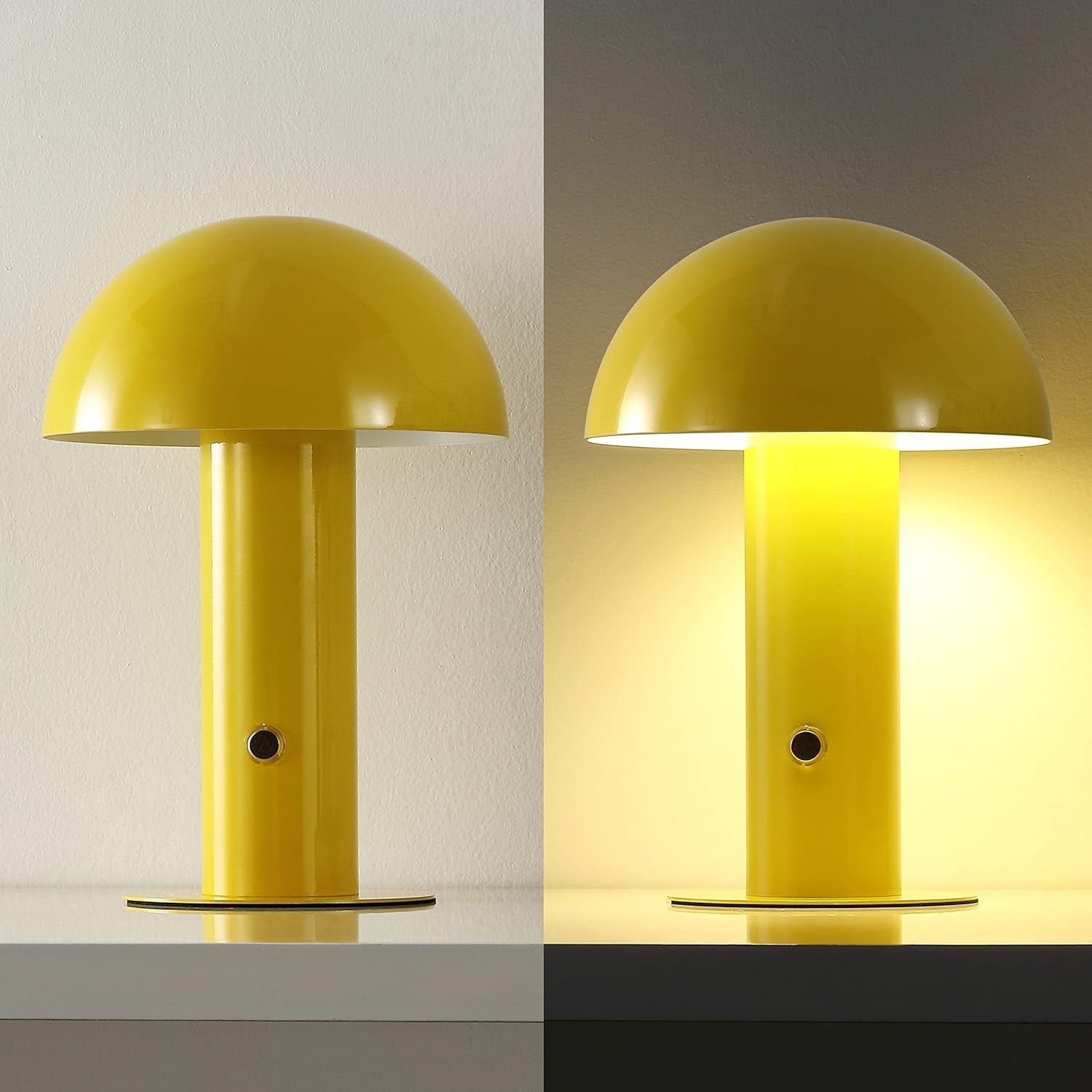 JONATHAN Y Rechargeable Mushroom Table Lamp | Cordless Yellow LED Modern Desk Lamp – 10.75"