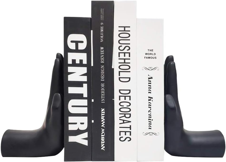 Praying Hands Decorative Bookends | Modern Black Resin Book Ends for Shelves – 8.5"