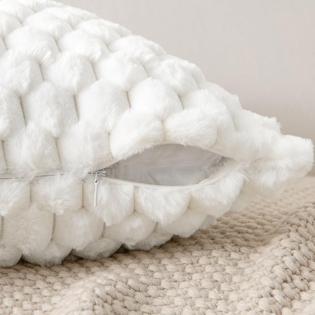 MIULEE Winter White Faux Fur Throw Pillow Covers (Set of 2) | 20×20 Cozy Plush Decorative Cushion Cases