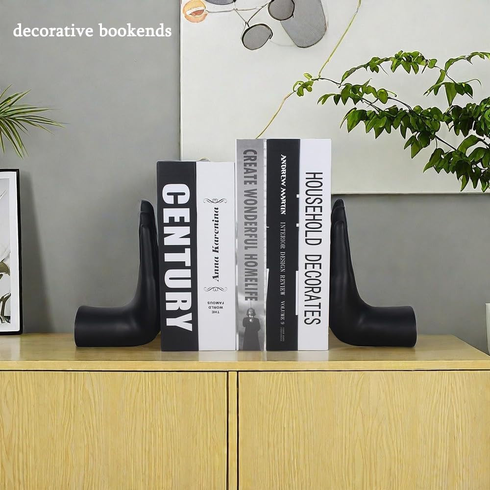 Praying Hands Decorative Bookends | Modern Black Resin Book Ends for Shelves – 8.5"