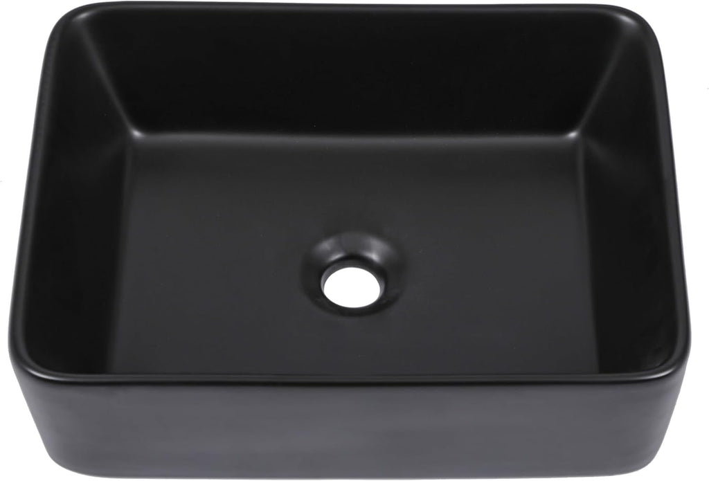 Sarlai 19” x 15” Black Rectangular Vessel Sink | Modern Above Counter Porcelain Ceramic Vanity Basin