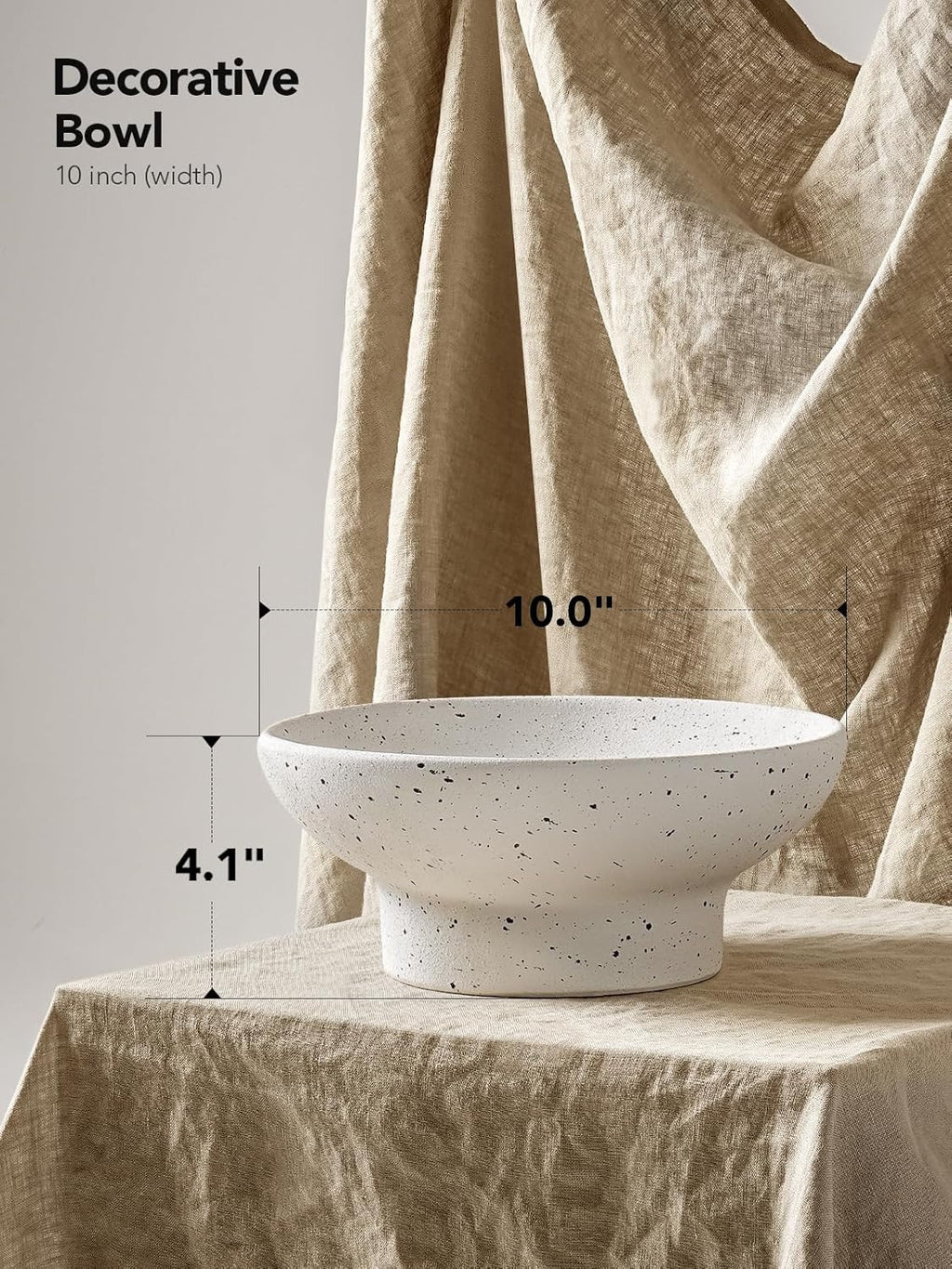 LE TAUCI 10” Ceramic Decorative Pedestal Bowl | Speckled White Modern Farmhouse Entryway & Kitchen Centerpiece