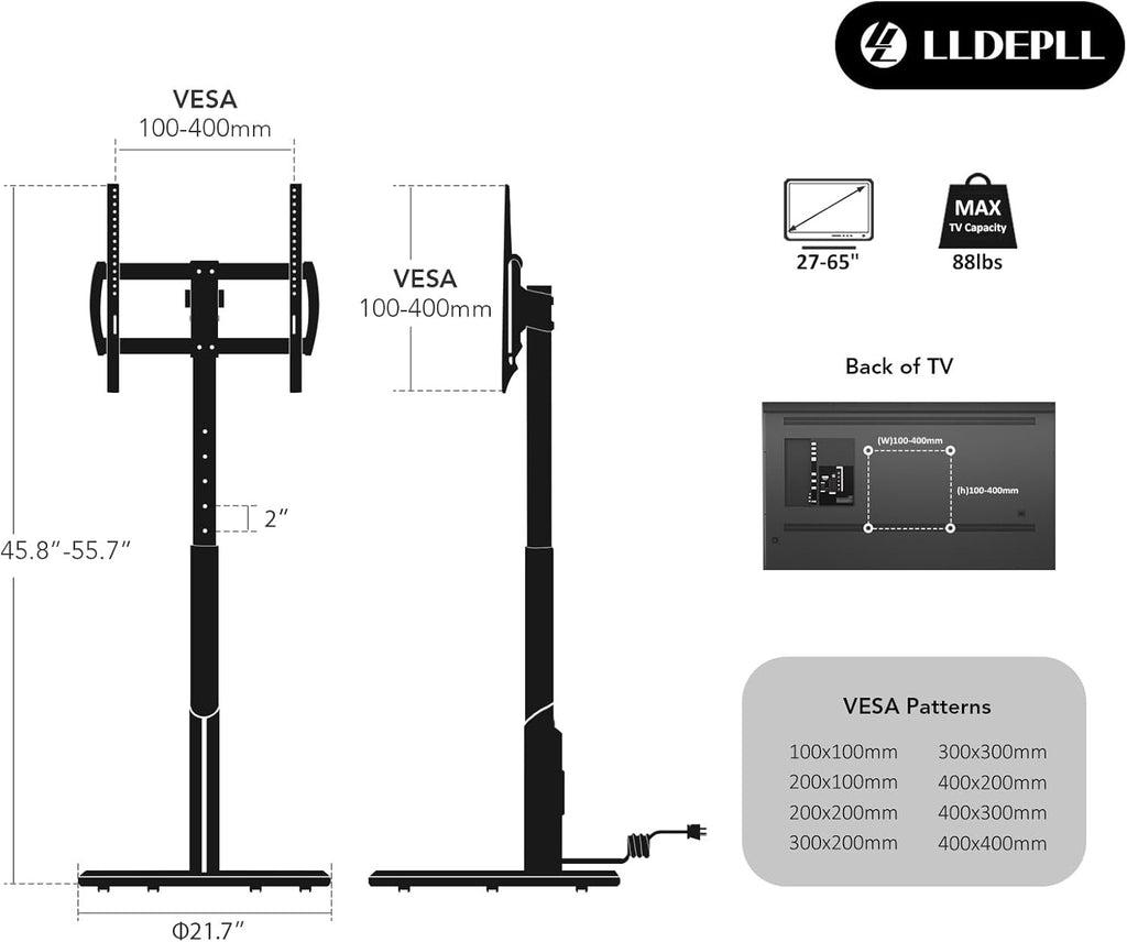 Mobile TV Stand with Power Outlet – Rolling Cart for 27-65 Inch TVs with Adjustable Height & Ambient Lighting