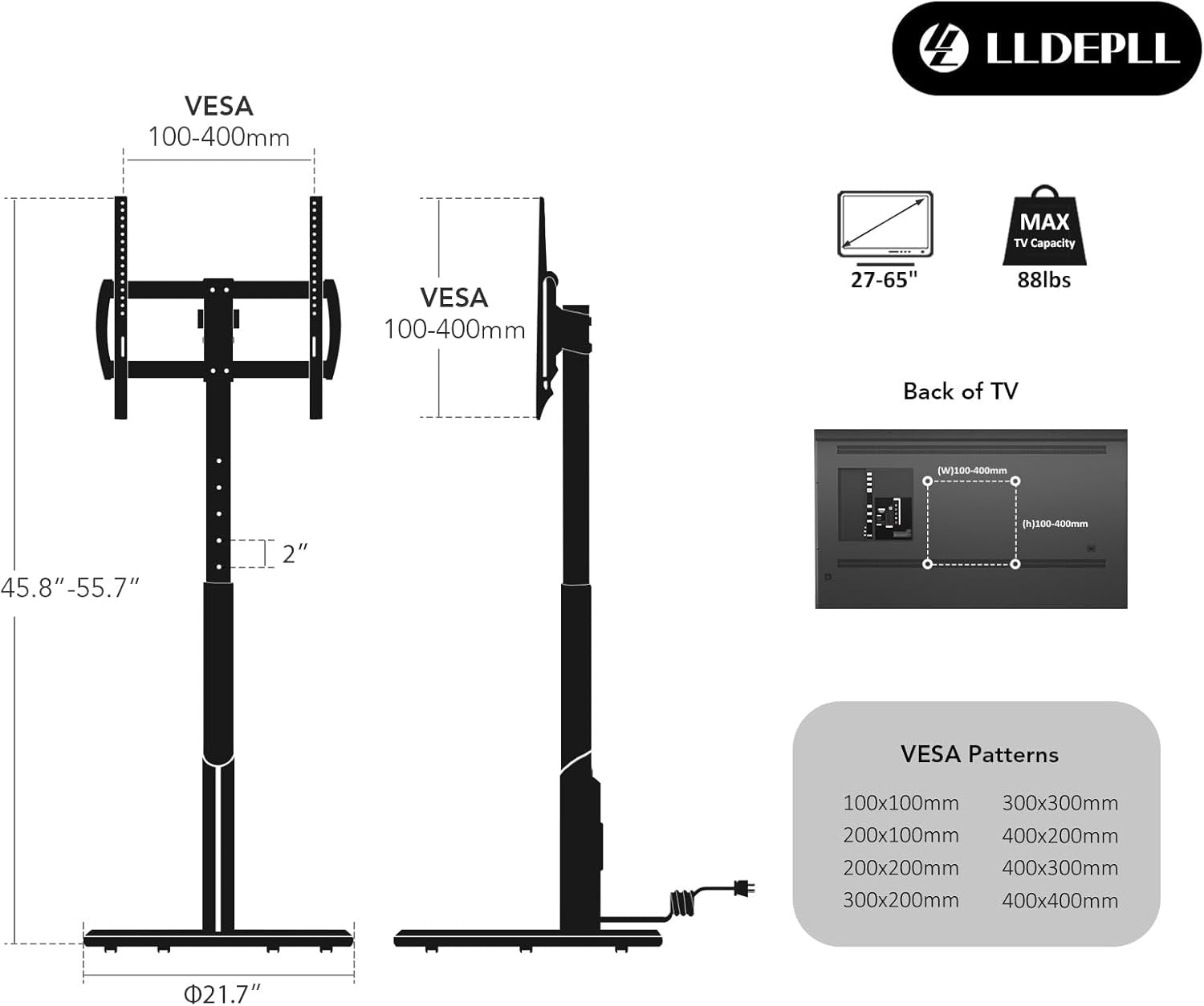 Mobile TV Stand with Power Outlet – Rolling Cart for 27-65 Inch TVs with Adjustable Height & Ambient Lighting