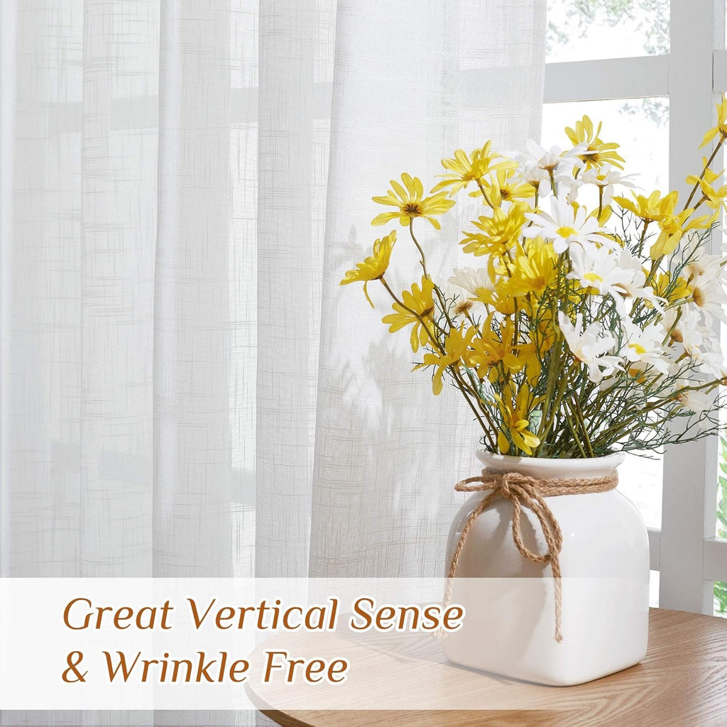 NICETOWN White Linen Sheer Curtains – Semi-Transparent Window Panels for Living Room & Sliding Glass Doors