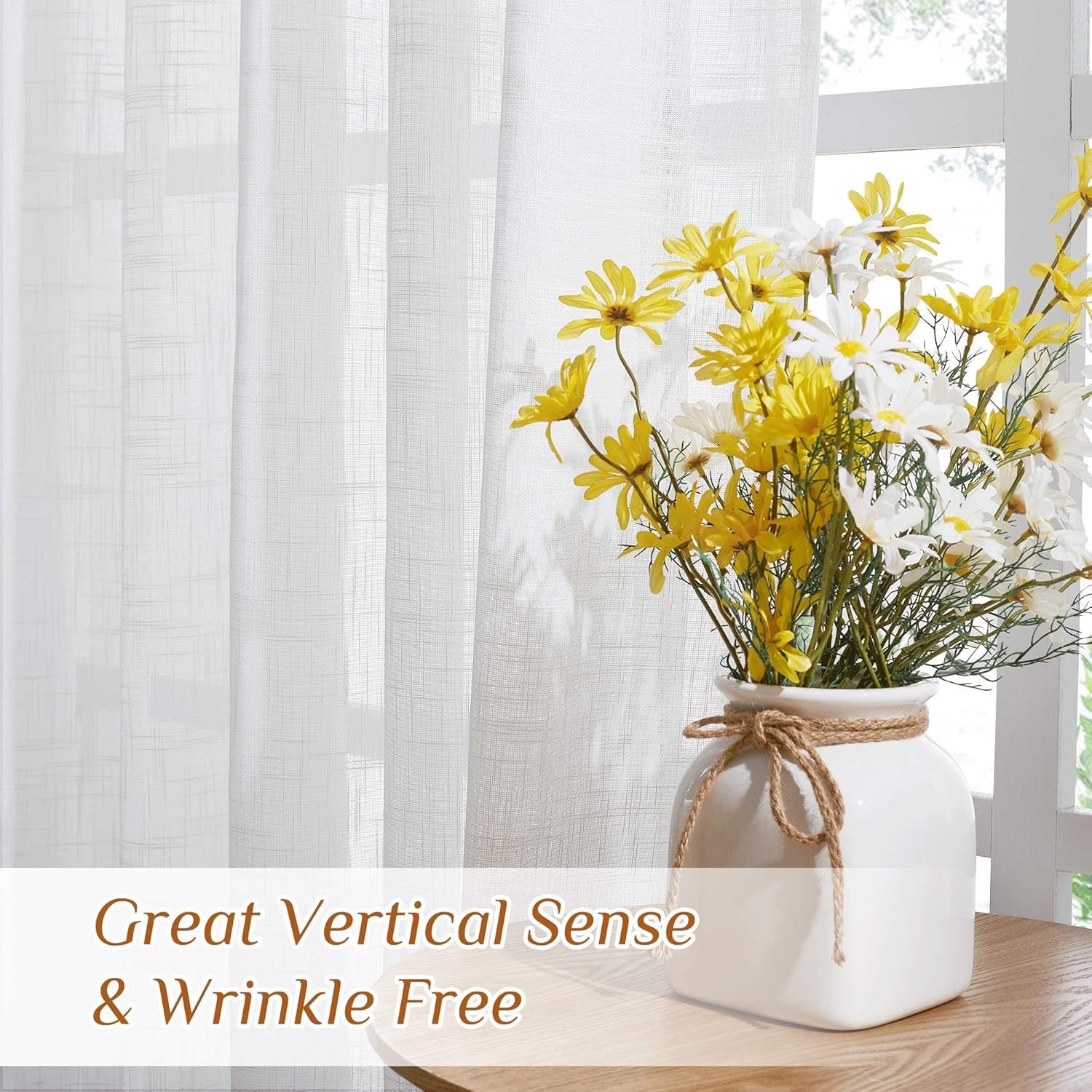 NICETOWN White Linen Sheer Curtains – Semi-Transparent Window Panels for Living Room & Sliding Glass Doors