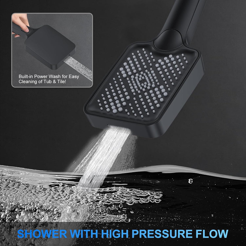 12" Ceiling Mount Rainfall Shower System Matte Black | Dual Shower Heads with Handheld & Push Button Diverter Faucet Kit