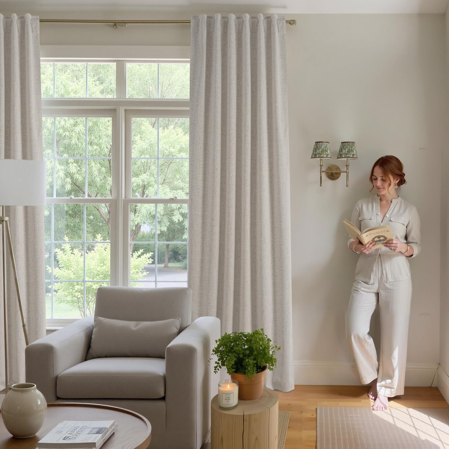 NICETOWN 100% Blackout Linen Curtains – 90-Inch Natural Linen Thermal Insulated Drapery Panels
