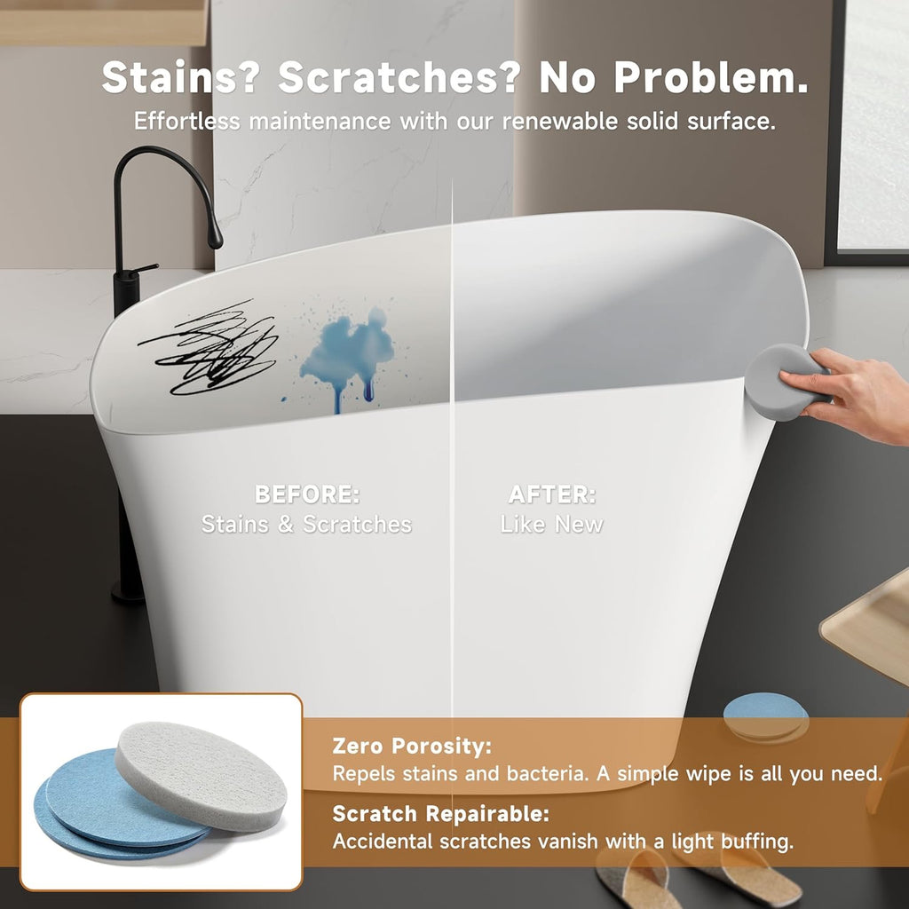 51-Inch Japanese Soaking Tub – Freestanding Stone Resin Deep Soaking Bathtub with Built-In Seat