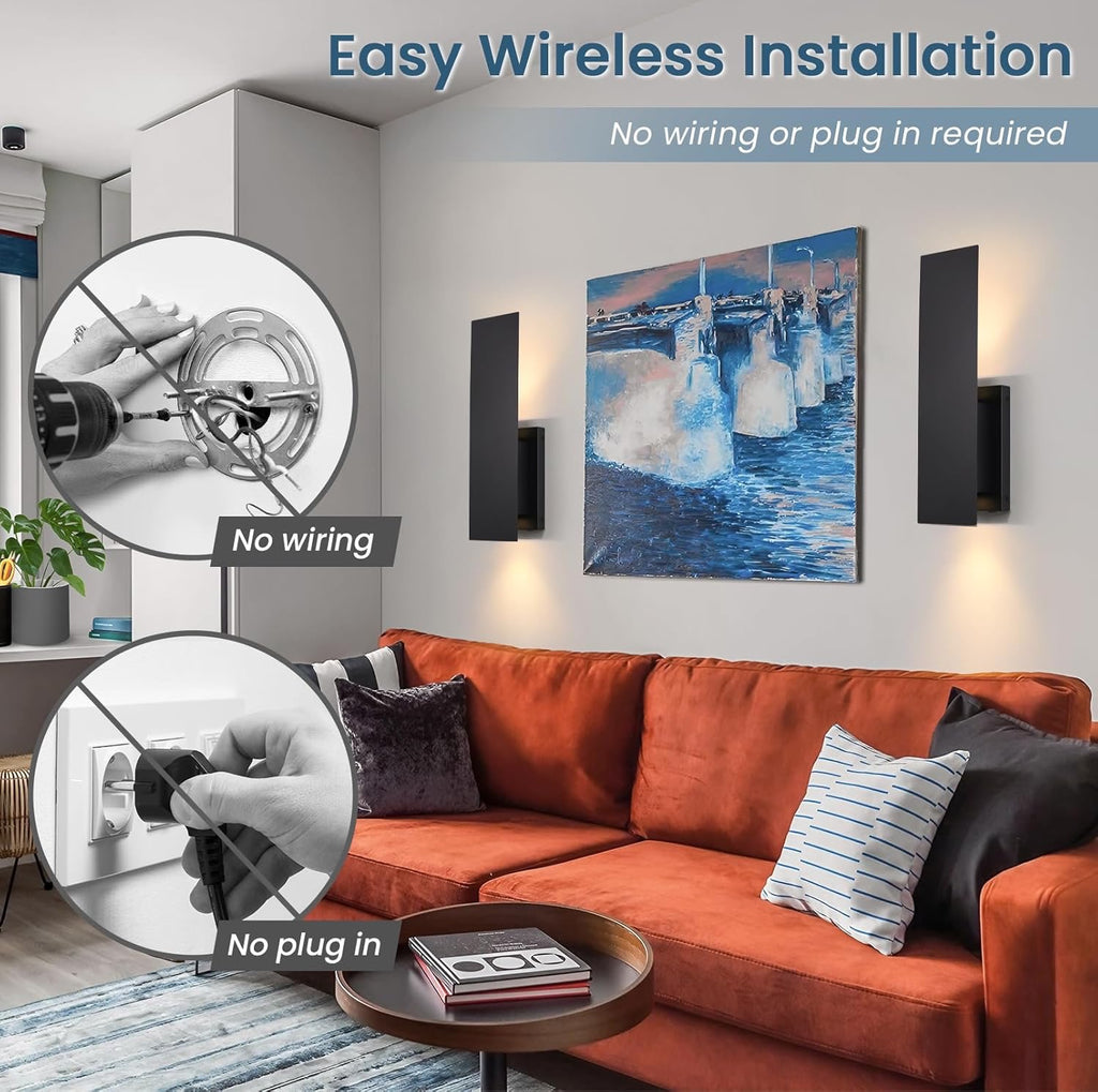 Gold Battery Operated Wall Sconces (Set of 2) | USB Rechargeable Dimmable LED Wireless Wall Lights