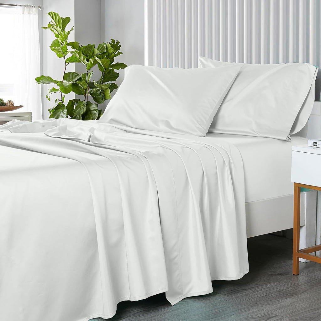 Royal Hotel Bedding 600 Thread Count King Sheet Set White | 100 Percent Cotton Sateen Deep Pocket Hotel Style Sheets