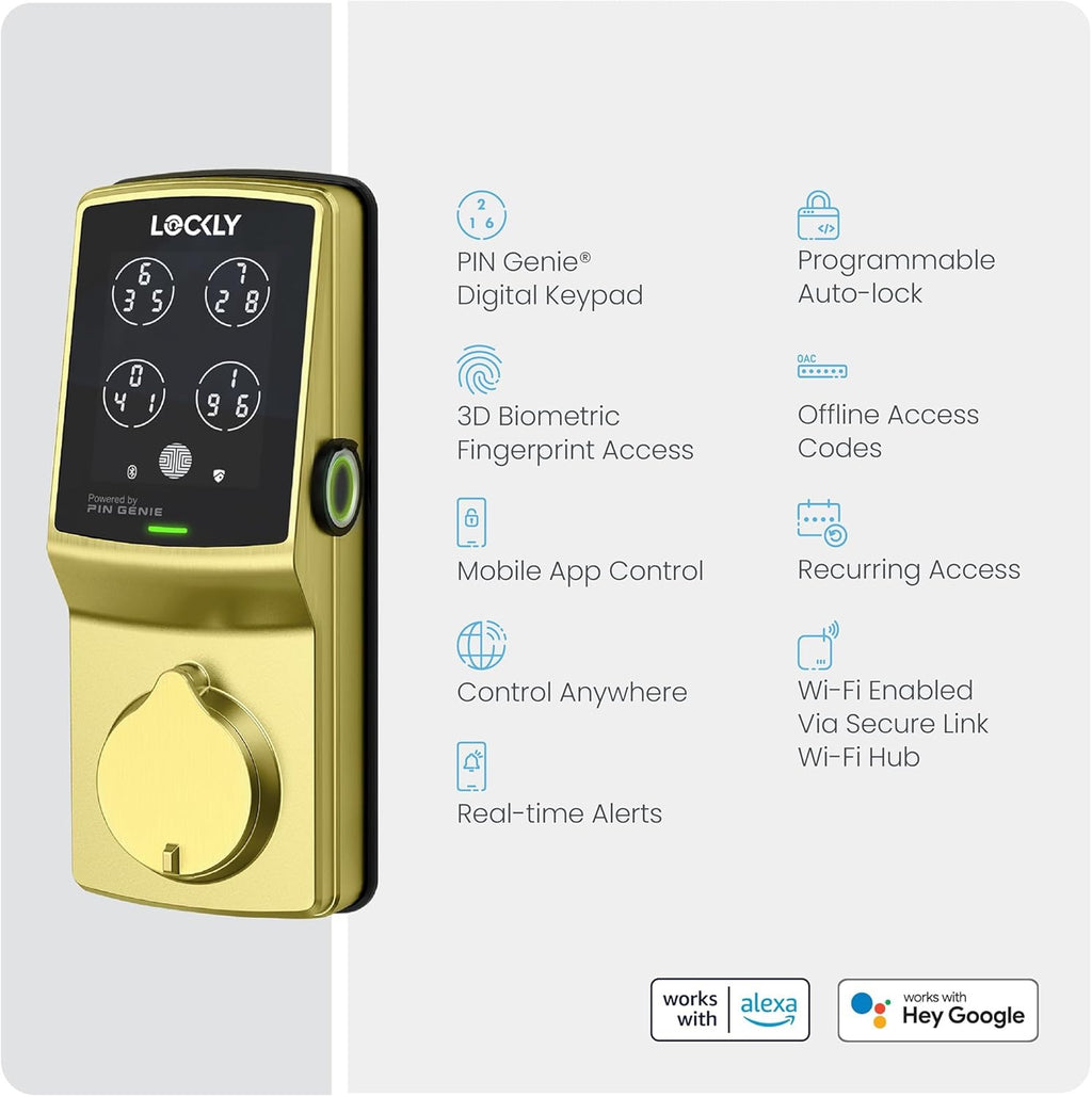 Lockly Secure Pro Wi-Fi Smart Lock | Biometric Fingerprint Keyless Entry Deadbolt with PIN Genie®