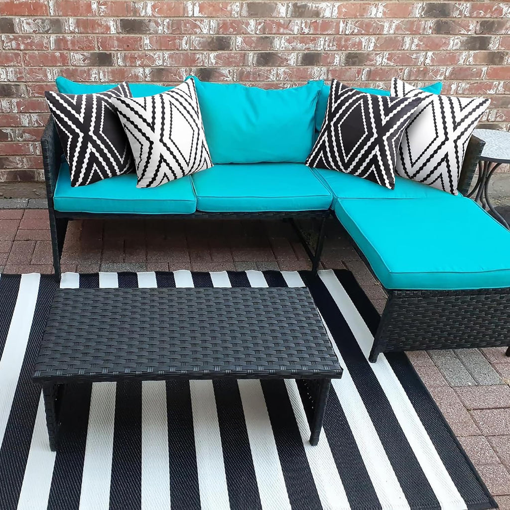 Adabana Outdoor Boho Geometric Pillow Covers 18” x 18” | Waterproof Black & White Patio Throw Covers (Set of 2)