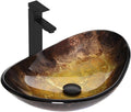 Boat-Shaped Gold Artistic Glass Vessel Sink | Bathroom Vanity Basin with Black Faucet & Pop-Up Drain Set