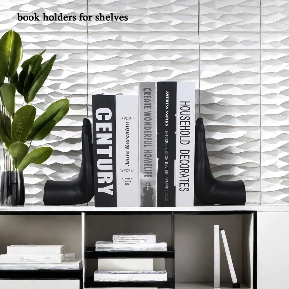 Praying Hands Decorative Bookends | Modern Black Resin Book Ends for Shelves – 8.5"