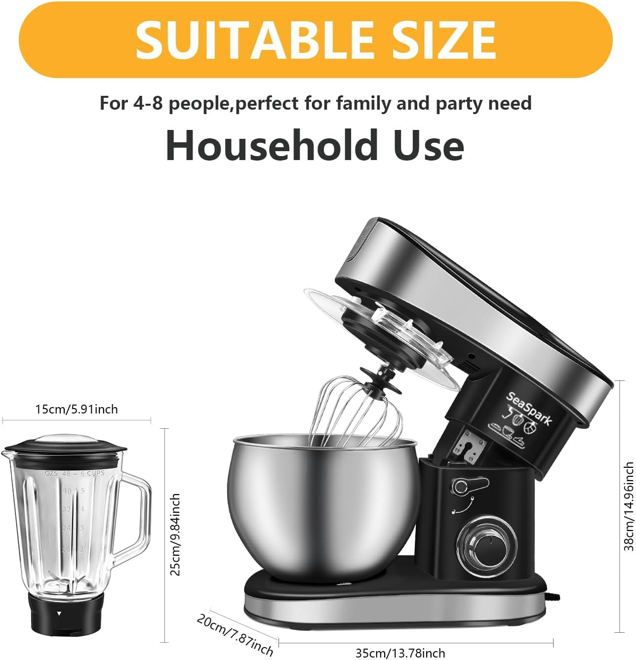 Professional 6-in-1 Stand Mixer 6.3Qt | Tilt-Head Kitchen Mixer with Meat Grinder & Juice Blender (Black)