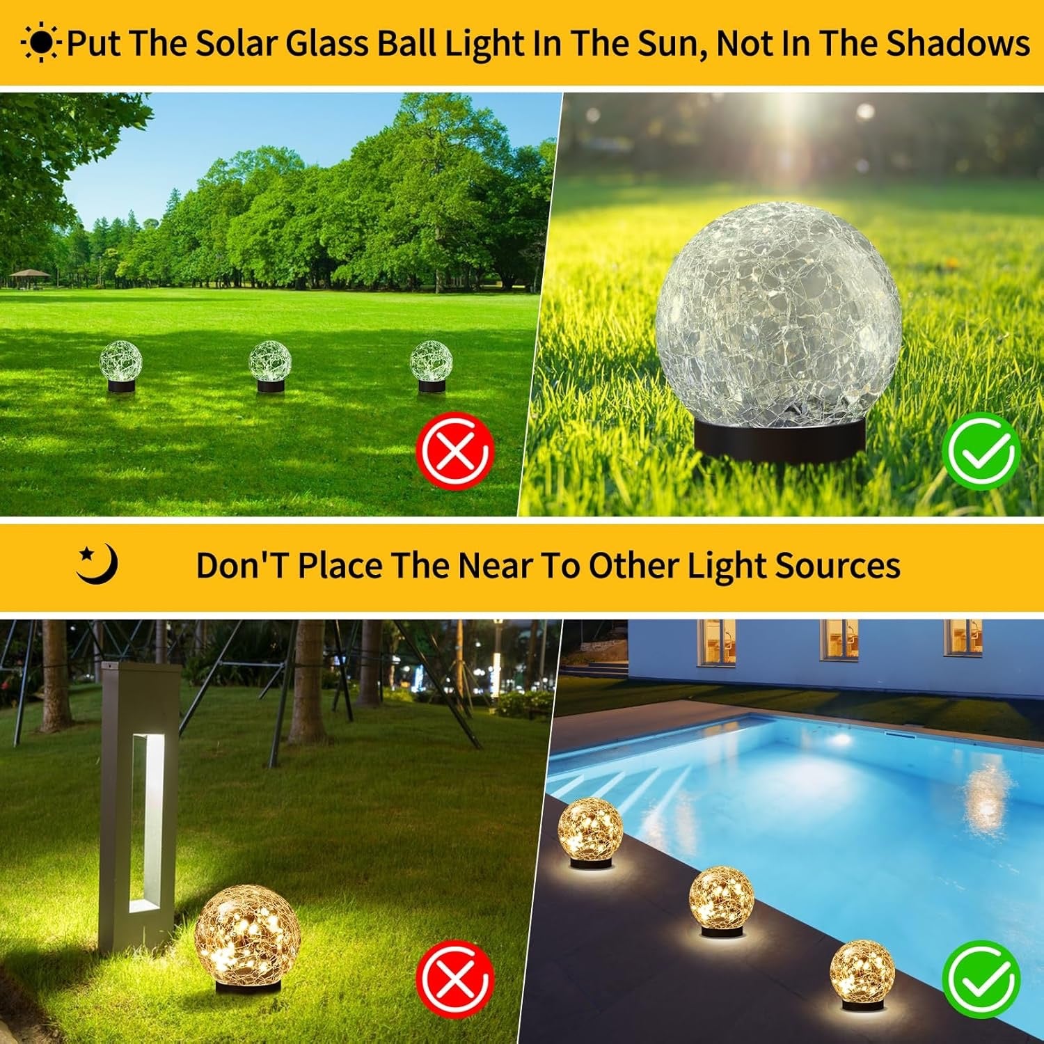 Solar Globe Lights Outdoor Waterproof | Cracked Glass Ball Solar Orbs for Garden, Patio & Lawn Decor