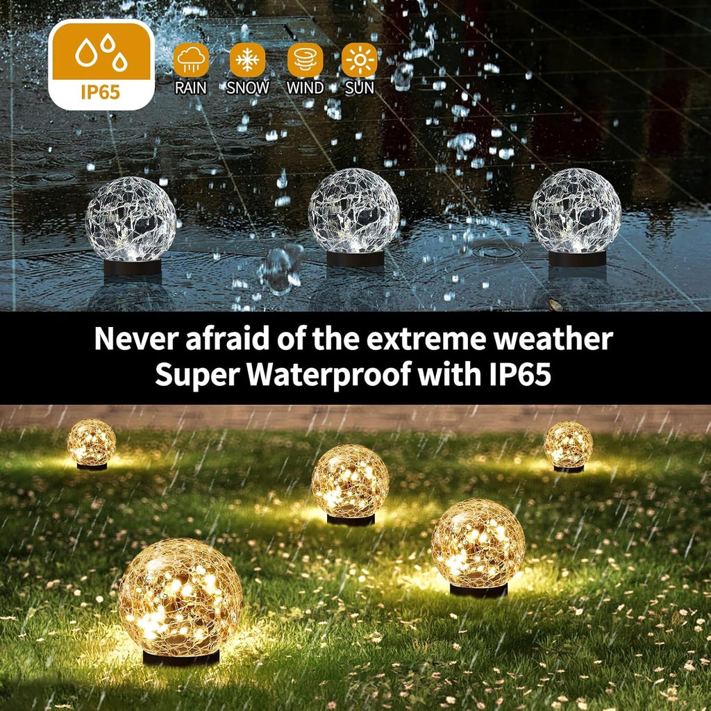 Solar Globe Lights Outdoor Waterproof | Cracked Glass Ball Solar Orbs for Garden, Patio & Lawn Decor
