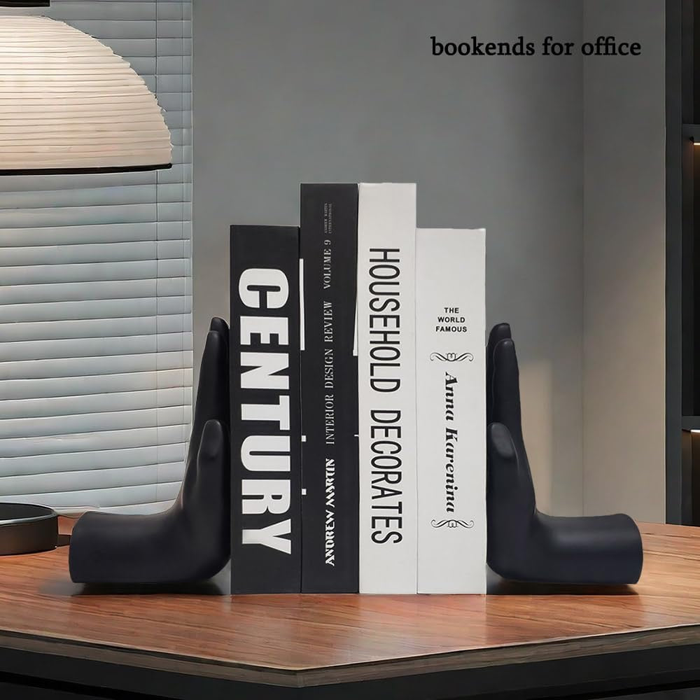 Praying Hands Decorative Bookends | Modern Black Resin Book Ends for Shelves – 8.5"