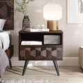 Bme Georgina Solid Wood Nightstand | Mid-Century Modern Bedside Table with Drawer & Open Shelf