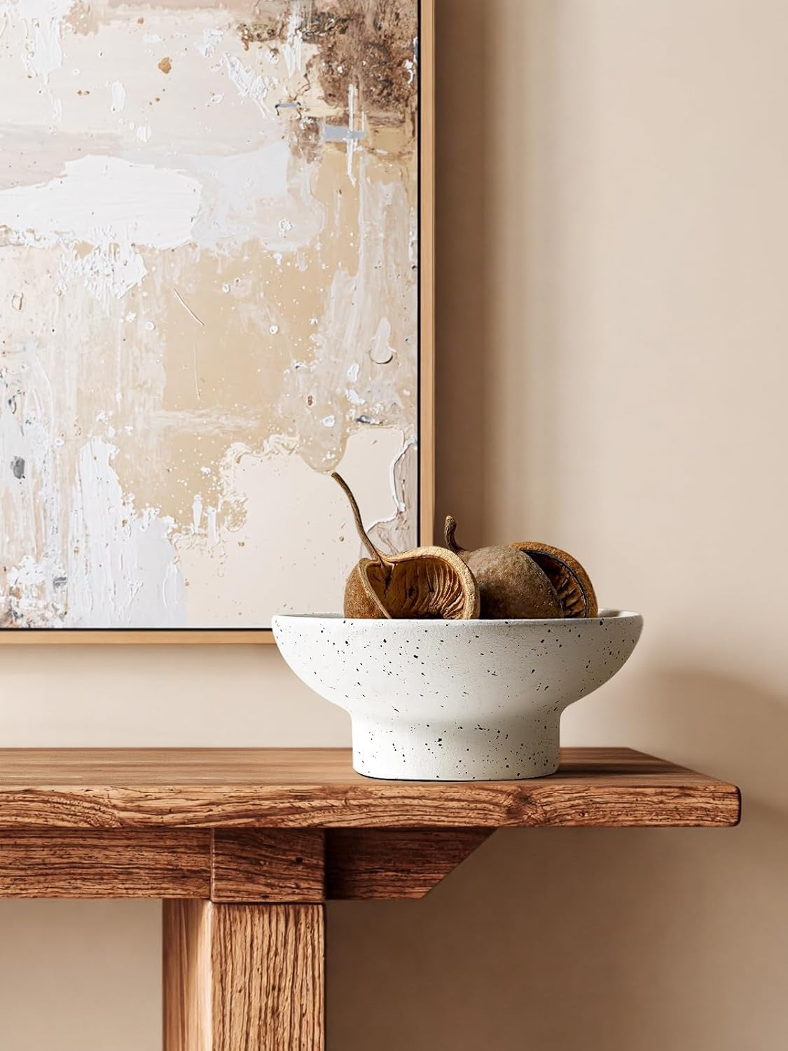 LE TAUCI 10” Ceramic Decorative Pedestal Bowl | Speckled White Modern Farmhouse Entryway & Kitchen Centerpiece
