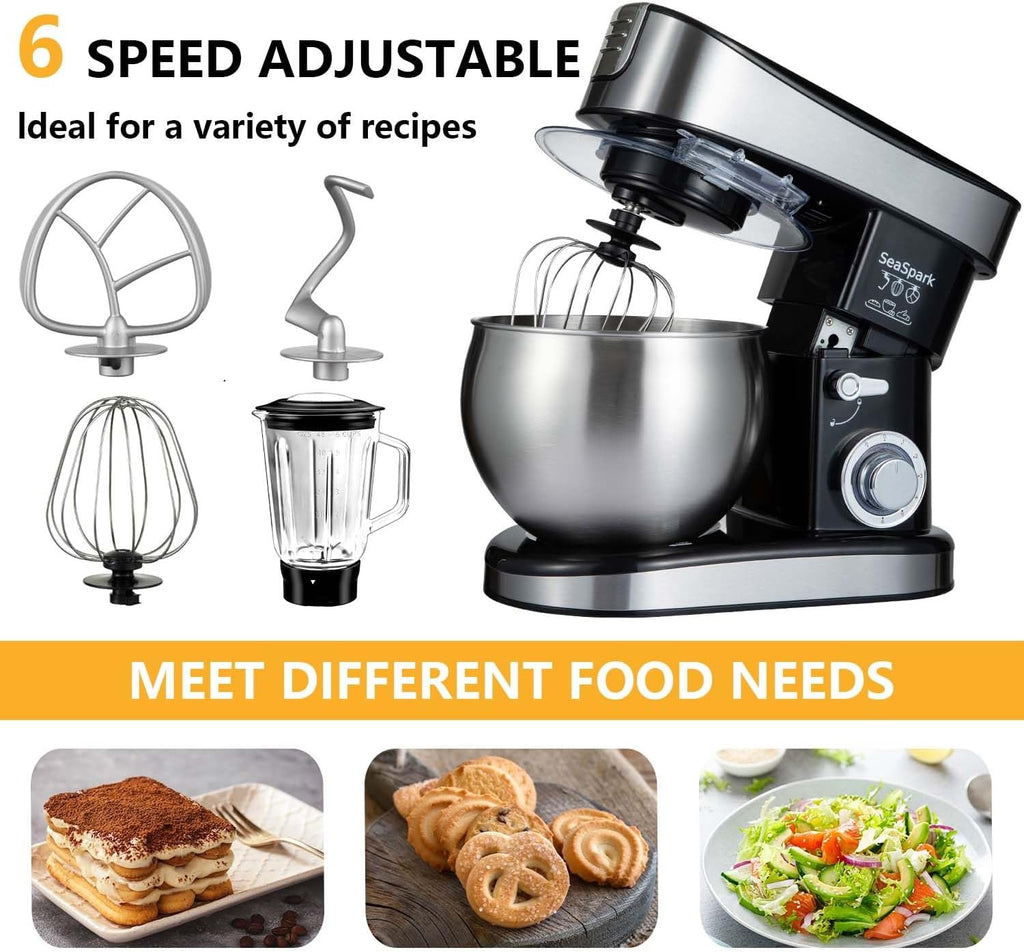 Professional 6-in-1 Stand Mixer 6.3Qt | Tilt-Head Kitchen Mixer with Meat Grinder & Juice Blender (Black)