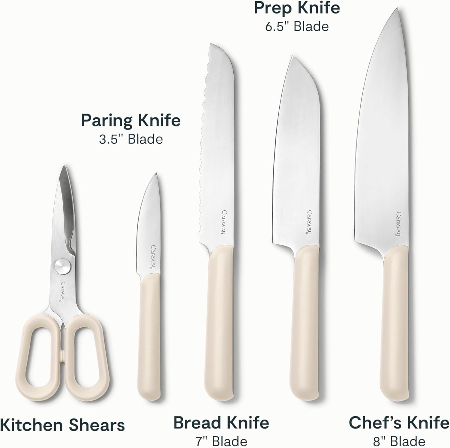 Caraway Kitchen Prep Set (14-Piece) | Premium Knife & Wooden Utensil Set with Organizer (Cream)