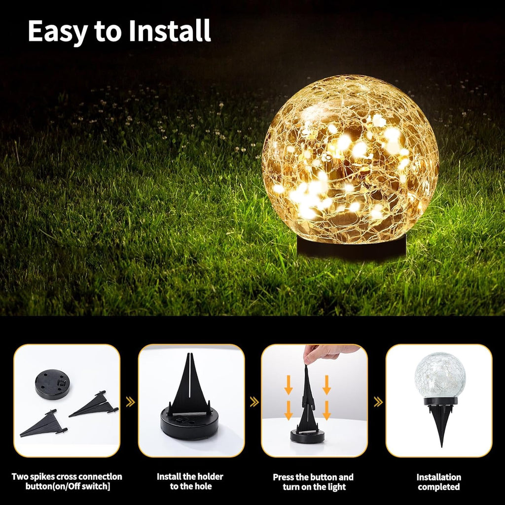 Solar Globe Lights Outdoor Waterproof | Cracked Glass Ball Solar Orbs for Garden, Patio & Lawn Decor