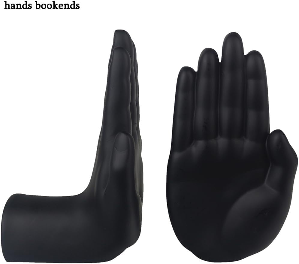 Praying Hands Decorative Bookends | Modern Black Resin Book Ends for Shelves – 8.5"