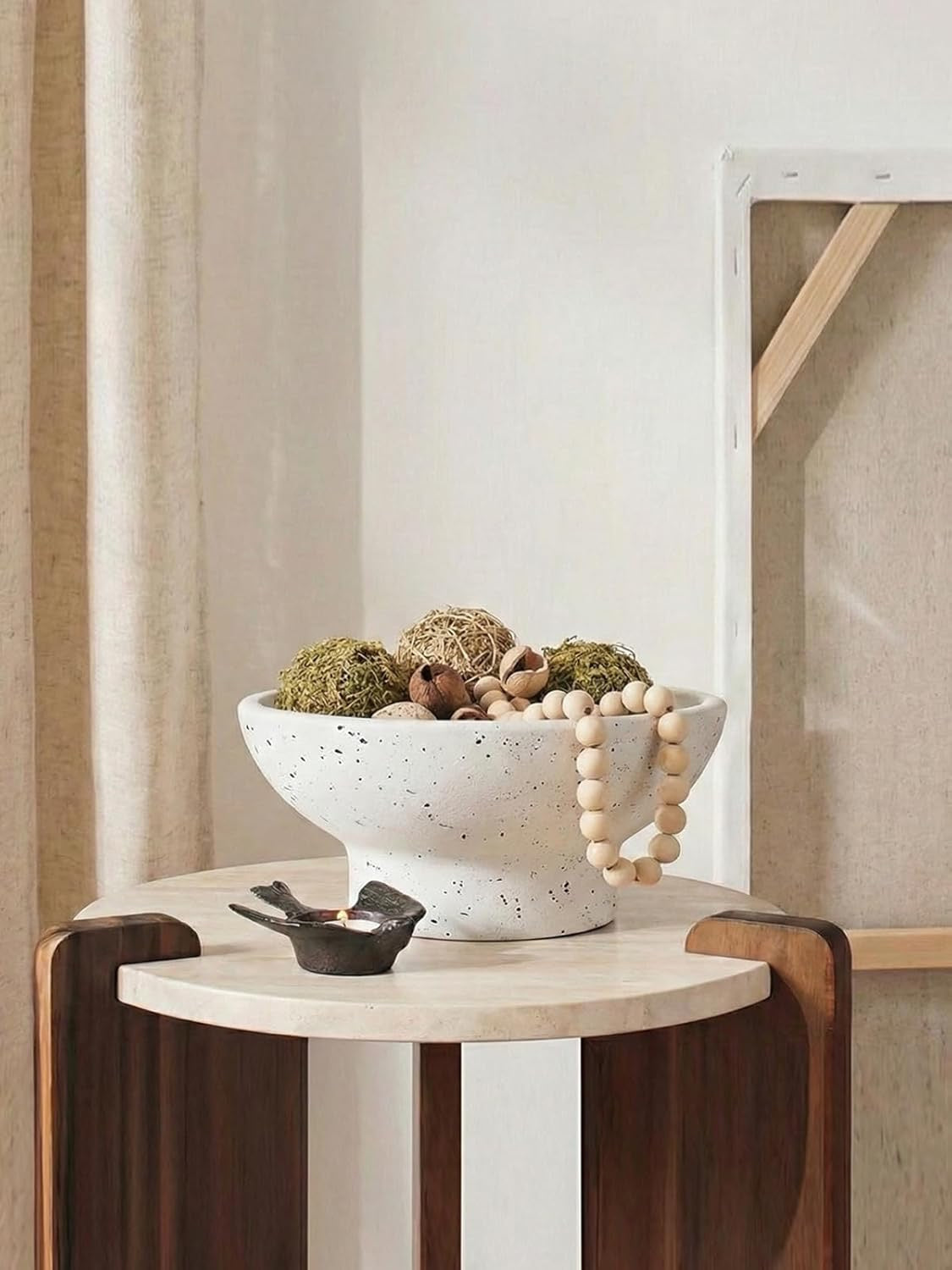 LE TAUCI 10” Ceramic Decorative Pedestal Bowl | Speckled White Modern Farmhouse Entryway & Kitchen Centerpiece