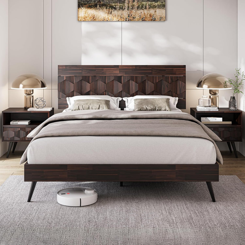 Bme Georgina Solid Wood Nightstand | Mid-Century Modern Bedside Table with Drawer & Open Shelf