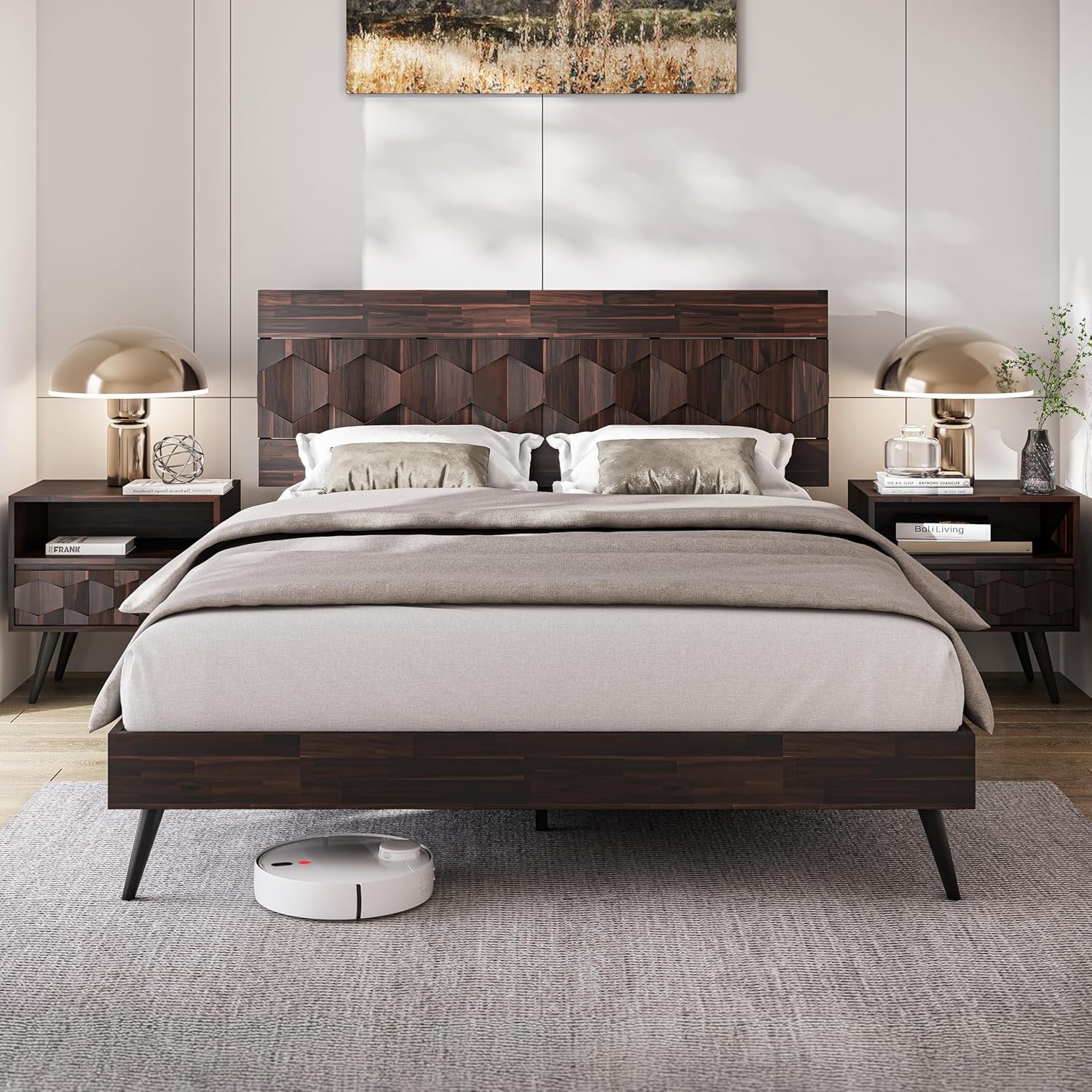 Bme Georgina Solid Wood Nightstand | Mid-Century Modern Bedside Table with Drawer & Open Shelf