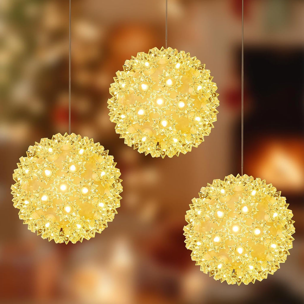 Brightown Outdoor Christmas Decorations — Starlight Sphere Balls (Set of 3, Warm White LED)