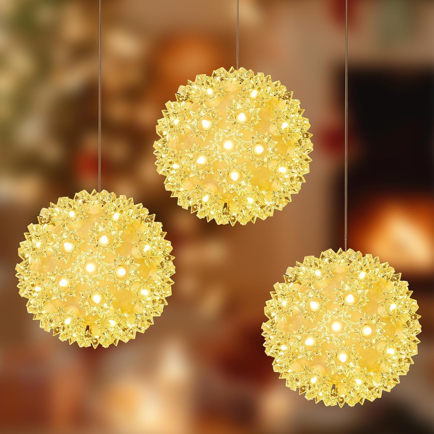 Brightown Outdoor Christmas Decorations — Starlight Sphere Balls (Set of 3, Warm White LED)