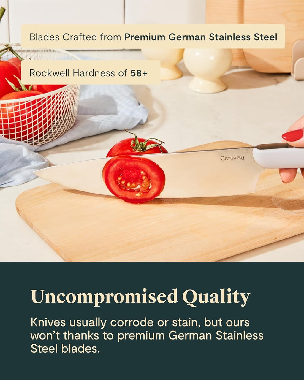 Caraway Kitchen Prep Set (14-Piece) | Premium Knife & Wooden Utensil Set with Organizer (Cream)